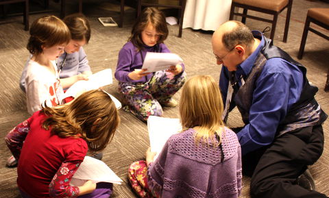 Bob Kuhn and the kids, performing a radio play